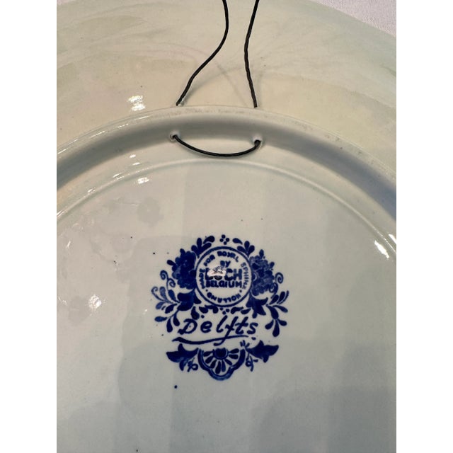 Traditional Vintage Large Delft Boch Blue and White Plate With Carriage Scene For Sale - Image 3 of 7
