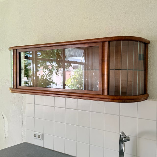 Mid-Century Modern Polish Wall Showcase Cabinet in Beveled Glass and Wood Veneer, 1960s For Sale - Image 3 of 15