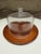 For your consideration, a vintage Mid-Century Modern cheese server or cloche featuring a solid teak wood base and a...