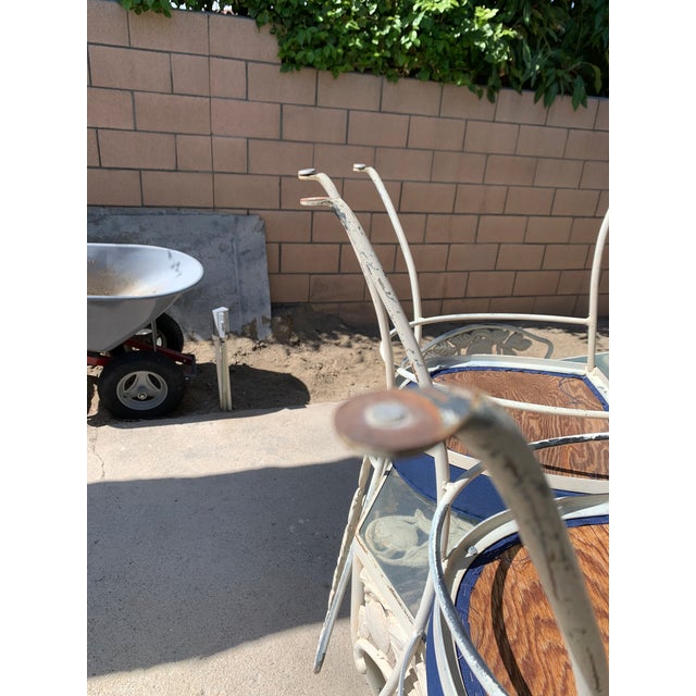 Vintage Woodard Attributed Wrought Iron Patio Dining Table & Chairs Pomegranate 7 Pc Set For Sale - Image 10 of 15