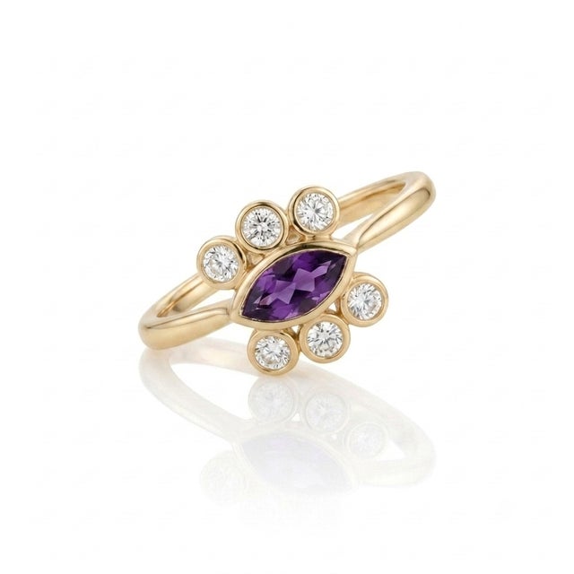 Dainty Purple Amethyst Ring | Minimalist Statement Delicate Ring | February Birthstone Ring Us 7 For Sale - Image 4 of 5