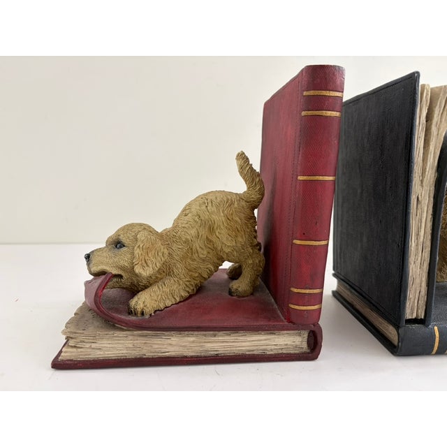 Vintage Golden Retriever Bookends – Heavy Resin Figural Dog Pair For Sale - Image 4 of 13