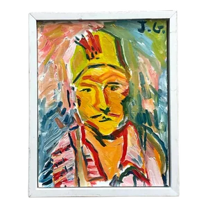 Vintage Fauvist Signed Original Oil Portrait Painting on Board