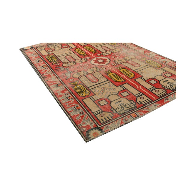 Tribal Vintage Dhurrie Flat Weave in Red With Beige Pictorials by Rug & Kilim For Sale - Image 3 of 6