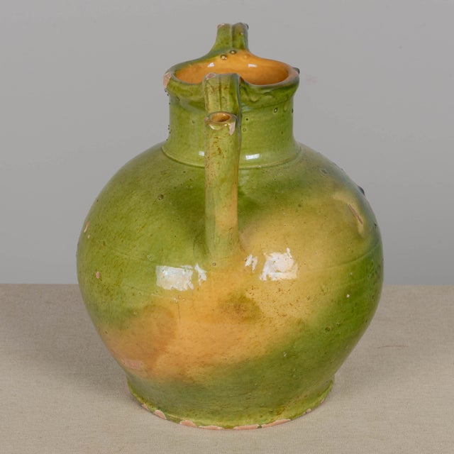 19th Century French Green Yellow Glazed Water Jug, Orjol For Sale - Image 9 of 12