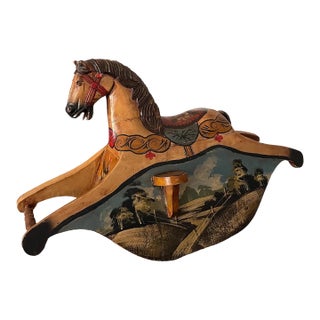 Vintage Hand-Carved Wooden Rocking Horse For Sale