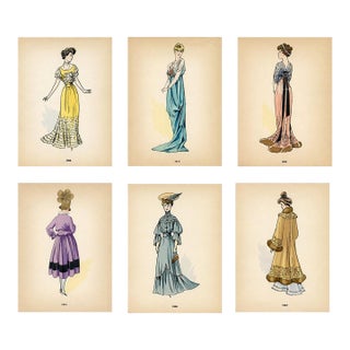 French Fashion Prints From the 1920s, Set of 6, Original Antique Pochoir Prints, France For Sale