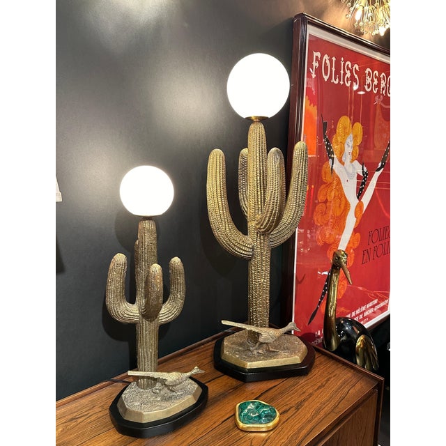 1970s Large Brass Saguaro Cactus Sculpture Lamp For Sale - Image 12 of 12