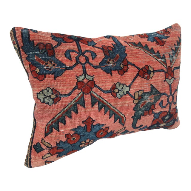 Handwoven Vintage Caucasian Sumak Pillow Cover -16'' X 24'' For Sale