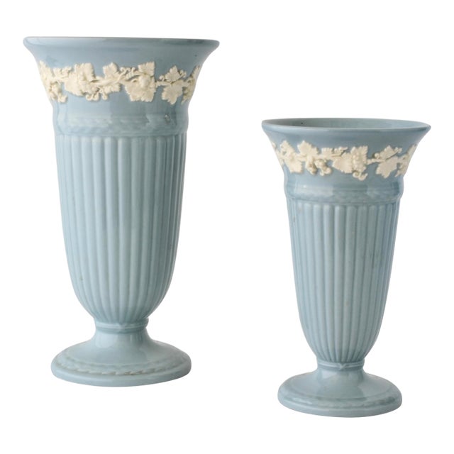 Wedgwood Queensware Blue Vases, a Pair For Sale