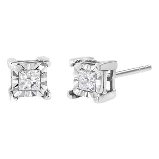 .925 Sterling Silver 1/2 Cttw Miracle Set Princess-cut Diamond Solitaire Stud Earrings (I-J Color, SI1-SI2 Clarity) For Sale