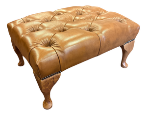 Vintage English Tufted Leather Ottoman