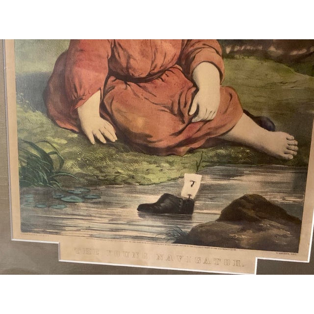 Mid 19th Century American Americana Currier & Ives Print, Titled the Young Navigator 1858. It Is an Original Hand-Colored Lithograph. For Sale - Image 5 of 10