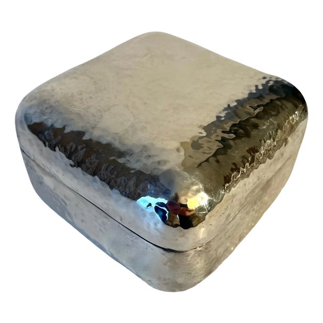 Silver Plate Hand Hammered Lidded Box with Rounded Corners For Sale