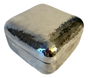 Silver Plate Hand Hammered Lidded Box with Rounded Corners