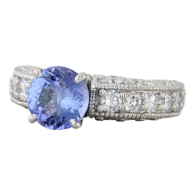 3cw Tanzanite Diamond Ring 14k White Gold Size 6.5 Engagement For Sale
