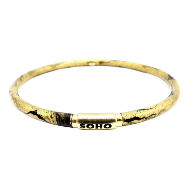 Soho 18k Gold Enamel Golden Calligraphic Stripe Bangle Bracelet For Sale