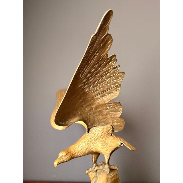 1970s Brass American Bald Eagle Sculpture on Rock For Sale - Image 12 of 12