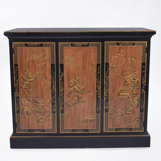 Black Chinoiserie Bar/Server in nice as found vintage condition. There are minor scuffs, scrapes and wear to the as found...