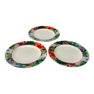 1990s Vitromaster Fruit Design Dinner Plates- Set of 3