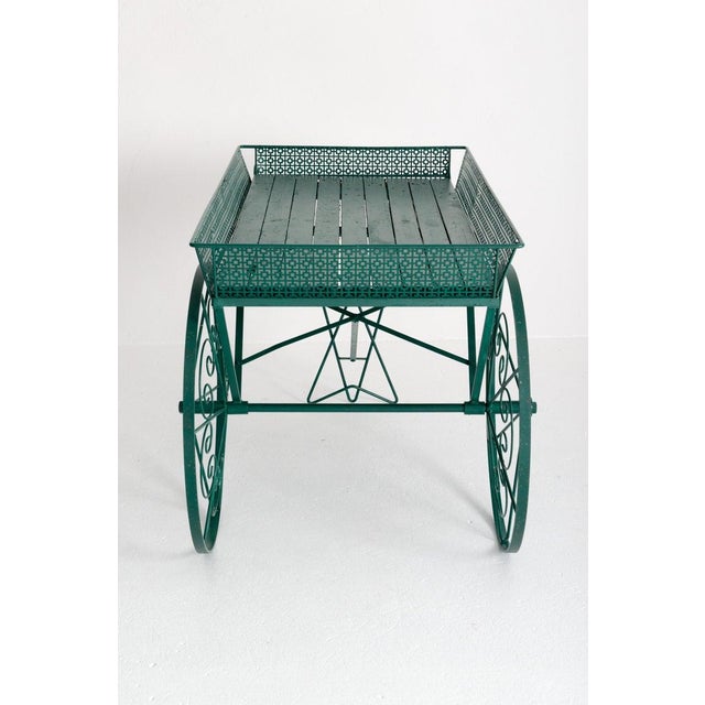 Vintage Large Green Wood and Metal Garden Flower Cart For Sale - Image 10 of 13