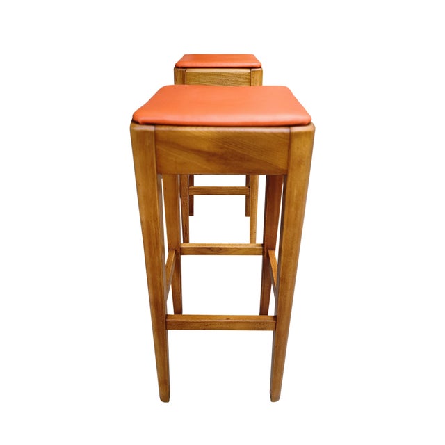 Wood Mid 20th Century Pair of Bentwood Orange Counter/Bar Stools by Thonet For Sale - Image 7 of 10