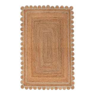 Soft Sea Green Jute Scallop Hand Made Rug - 3'x15' For Sale