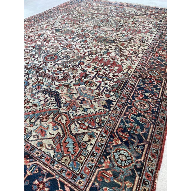 Persian Blooming Jungle Antique Heriz Eggshell Linen Ground Rug 8 x 11 For Sale - Image 3 of 13
