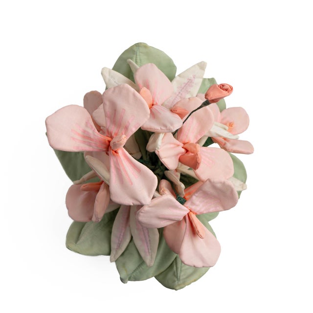 Vintage Handmade Fabric Flower Bouquet Arrangement For Sale - Image 9 of 13