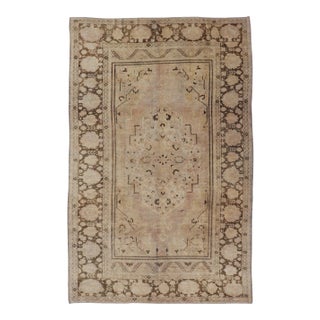 Vintage Oushak Rug With Muted Neutral Colors in Tan, Beige, Taupe, Gray & Brown For Sale