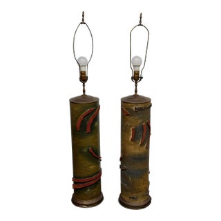 Vintage Post Modern Cylindrical Table Lamps, a Pair For Sale