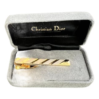 Vintage Christian Dior Gold Plate Tie Clip Circa 1970 In Original Velvet Case For Sale