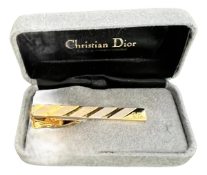 Vintage Christian Dior Gold Plate Tie Clip Circa 1970 In Original Velvet Case