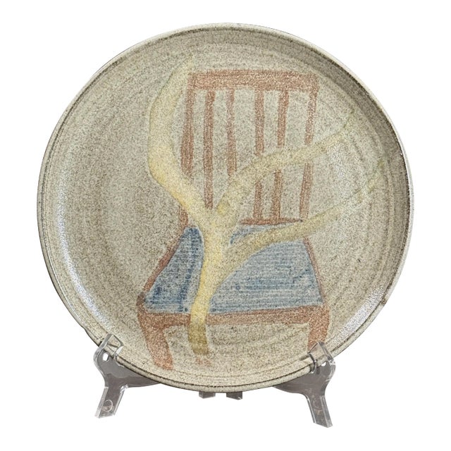 Vintage Expressionist Art Plate With Chair and Tree by Raymonde Desabres, Signed (C. 1970) For Sale