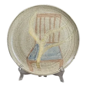 Vintage Expressionist Art Plate With Chair and Tree by Raymonde Desabres, Signed (C. 1970)