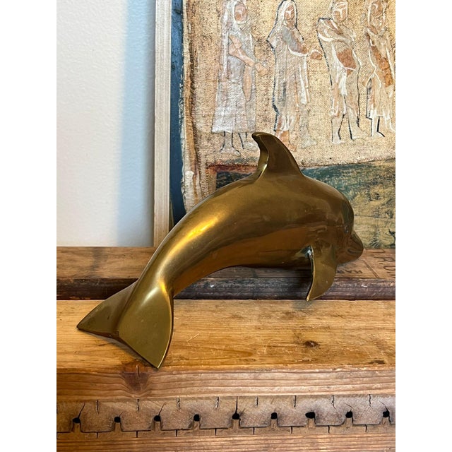 Vintage Brass Mid Century Modern Dolphin Figurine For Sale - Image 4 of 7