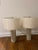 Pair of modern simple and chic tall faux shagreen table lamps. Color is oyster gray (light Greige-like) and lamp shades...
