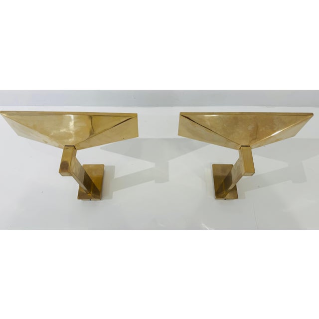 1980s Postmodern Pierre Disderot Verre Lumiere French Gold Wall Lamps - a Pair For Sale In New York - Image 6 of 13