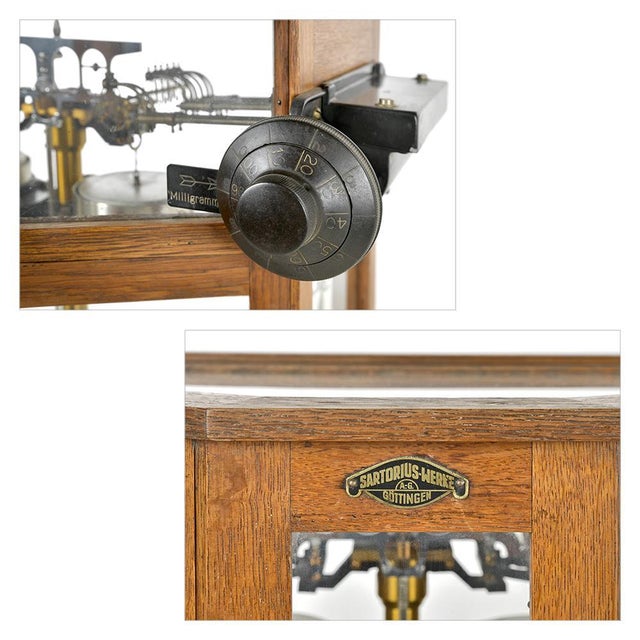Scales in Wood and Gilded Brass fom Startorius Werke Gottingen For Sale - Image 4 of 9