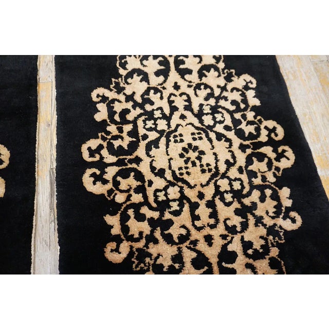 Black 1920s Black Medallion Foliate Antique Pair of Chinese Art Deco Carpet 2' X 4' Knotted Wool Rugs For Sale - Image 8 of 10