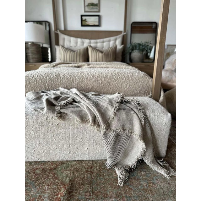 Mid-Century Modern French Flax Linen Throw With Stripes For Sale - Image 3 of 9