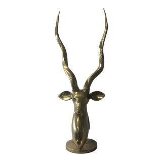 Hollywood Regency Brass Gazelle Head Statue For Sale