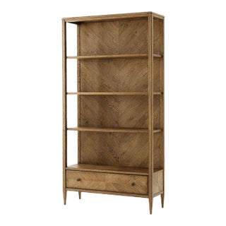 Modern Herringbone Light Oak Bookcase For Sale