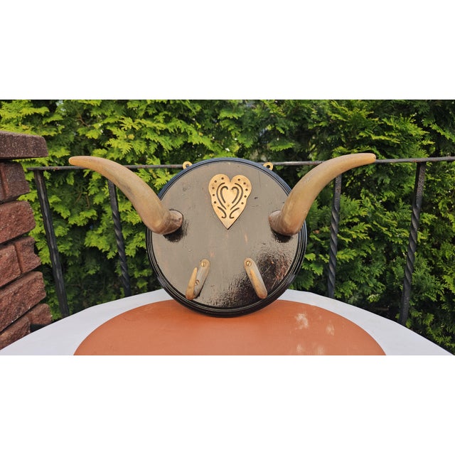 Wood Pre-War Wooden Coat Rack with Bull Horns, 1890s For Sale - Image 7 of 7