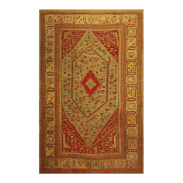 1890s Red Field Medallion Knotted Wool Antique Oushak Turkish Decorative Rug For Sale