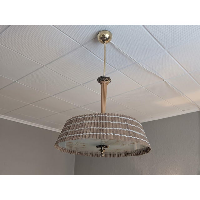 Finnish Model 20317 Pendant Lamp with Wooden Slat Shade and Hand-Painted Kauklahti Glass.idman by Gunnel Nyman for Idman, 1940s For Sale - Image 15 of 16