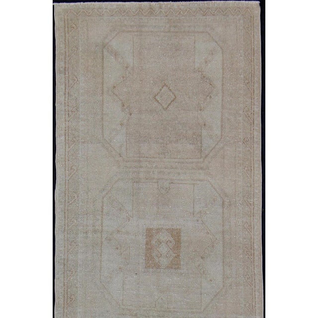Measures: 3'7 x 11'1 Vintage Turkish Oushak Runner in Soft Taupe and Pale Light Blue 3'7 x 11'1. Keivan Woven Arts / Rug...