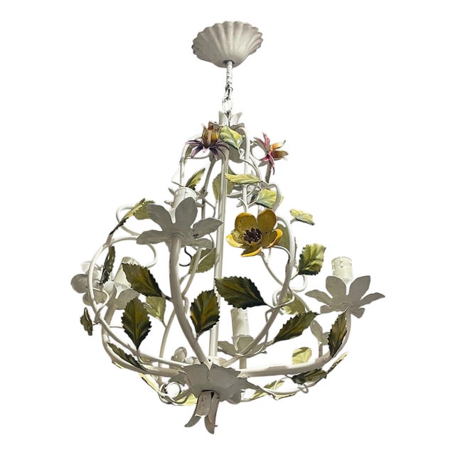 Italian Floral Chandelier in Hand Paint Metal, 1960s For Sale