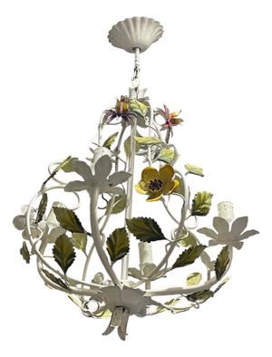 Italian Floral Chandelier in Hand Paint Metal, 1960s