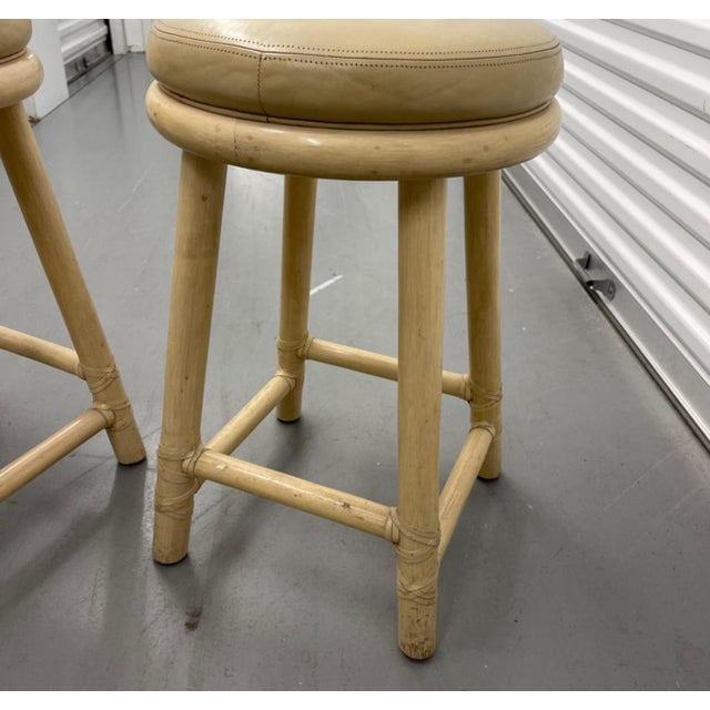 Modern McGuire San Francisco Whitewashed Rattan Leather Stools, a Pair For Sale - Image 3 of 11